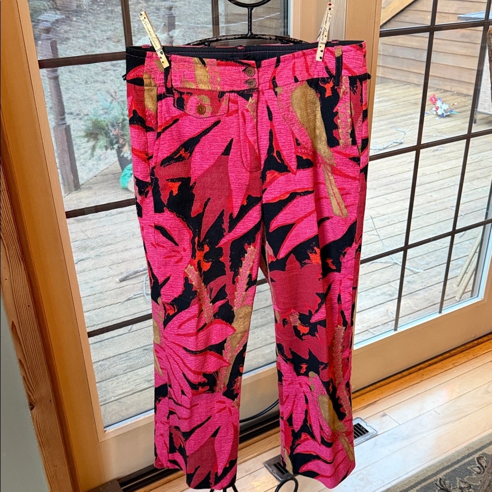 J.Crew Re-Imagined Pink Tropical Floral Textured Cropped Pants Womens 6 Hot Pink